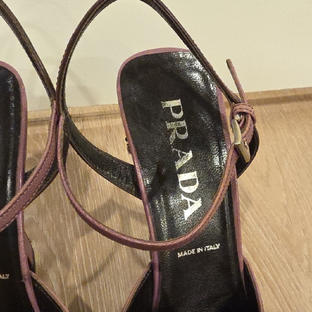 Prada Capretto Fume Petalo Decorative Stitch Mary Jane Pump Chunky Flair Heel - Picture 3 of 12